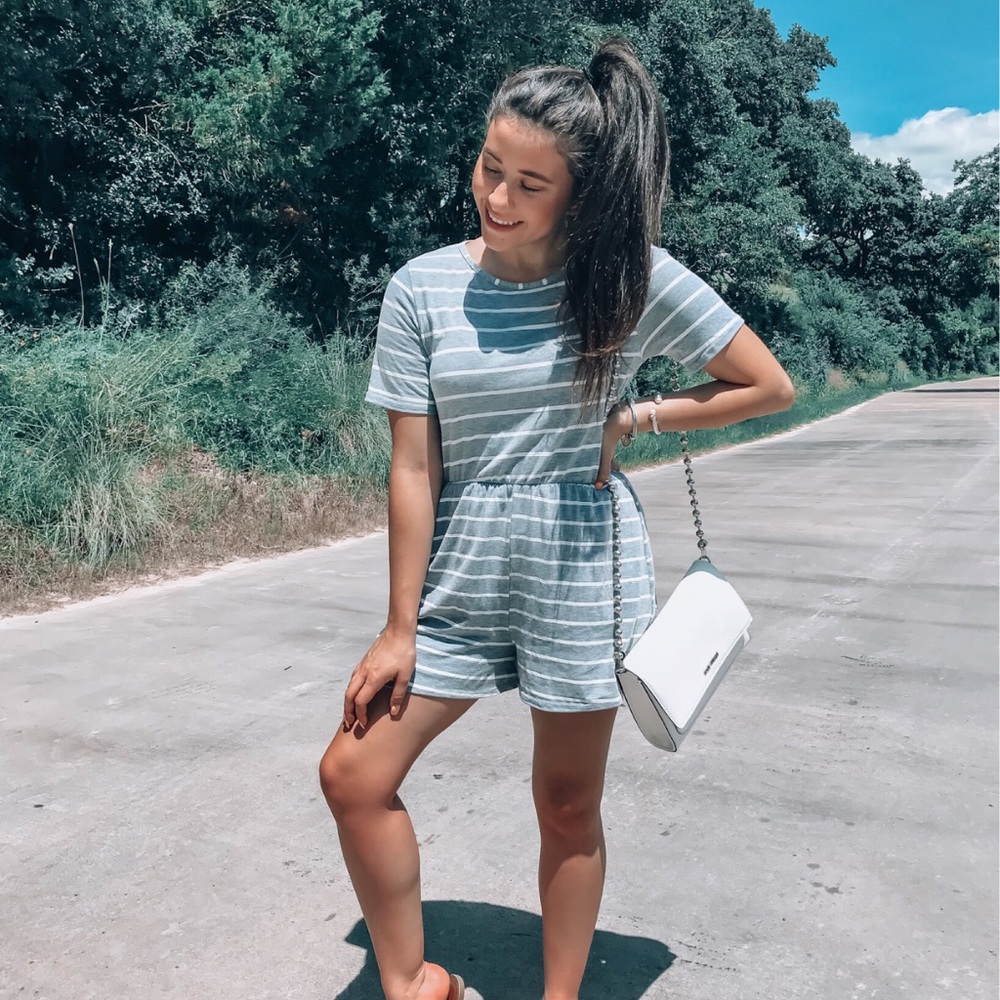 Grey & White Crew Neck Romper